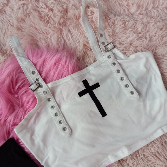 Rad goth cropped tank w/ cross and eyelet straps! SOLD! - Picture 6 of 6